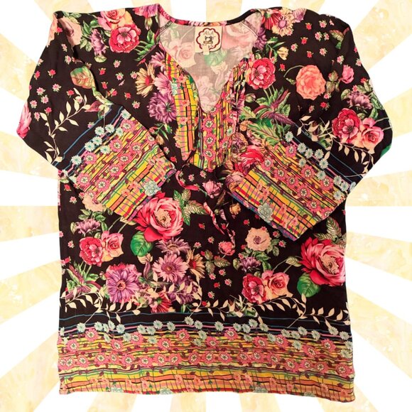 A & A Clothing Inc. Women's Black Pink Yellow Floral Tunic Size XL - Picture 4 of 9